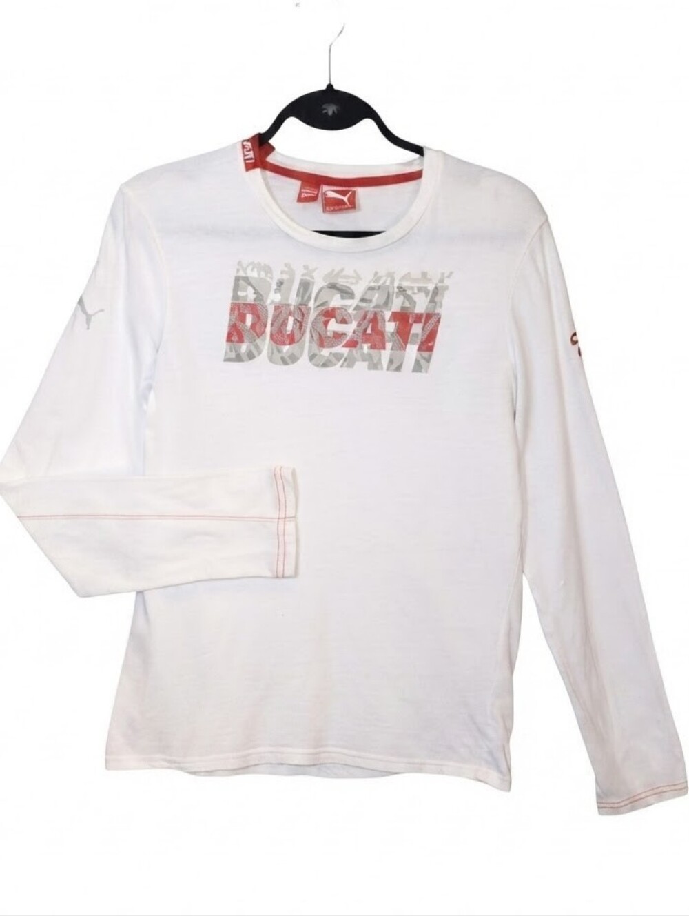 Puma x Ducati Sportlifestyle White Long Sleeve Graphic Tee Shirt Medium Racing